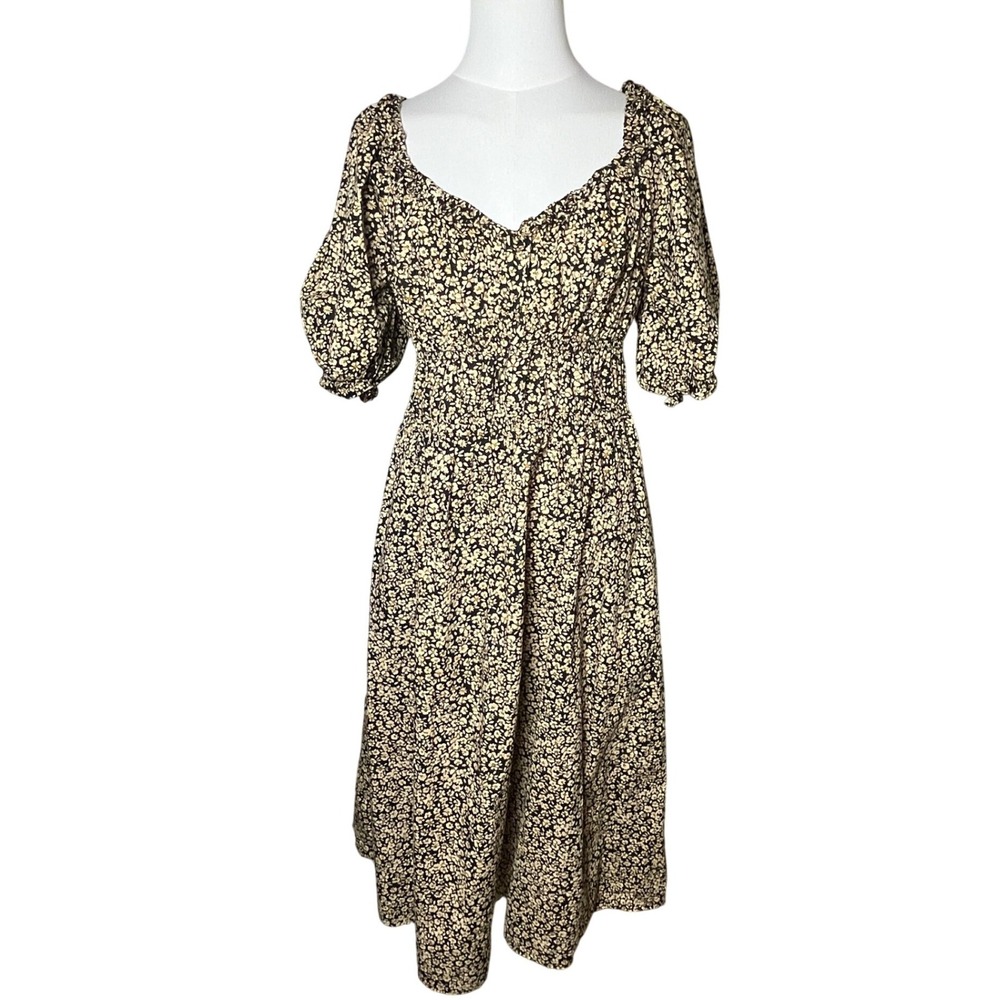 GAP Petite Floral Midi Dress Sweetheart Neck Puff Sleeve Cottagecore‎ L